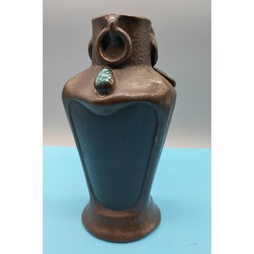 139 - c1890s Bretby Pottery Arts and Crafts Simulated Bronze with Ruskin Cabochons 21cm Vase.