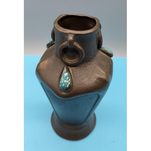 139 - c1890s Bretby Pottery Arts and Crafts Simulated Bronze with Ruskin Cabochons 21cm Vase.