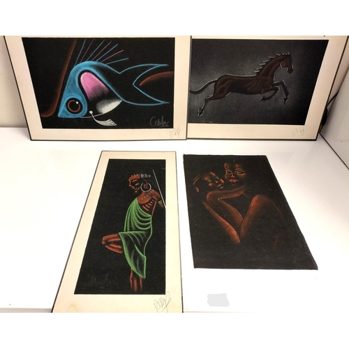 140 - Vintage 1970s Black Velvet Signed Paintings. 56cm x 38cm.