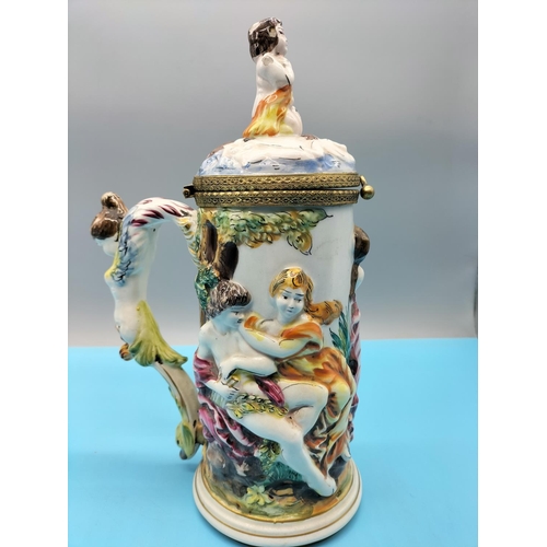 15 - Large 28cm Mid Century Capodimonte Figural Stein. Small Nip to Handle and Lid.