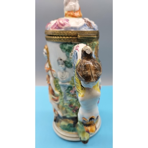 15 - Large 28cm Mid Century Capodimonte Figural Stein. Small Nip to Handle and Lid.