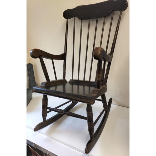 17 - Wooden Rocking Chair. 103cm High, 57cm x 76cm. Seat Height 41cm. This Lot is Collection Only.