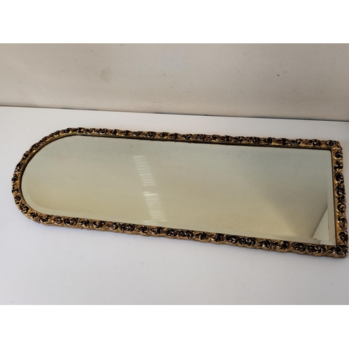 19 - Dome Top Oblong Mirror with Gold Gilt Edge. 87cm x 31cm. This Lot is Collection Only.