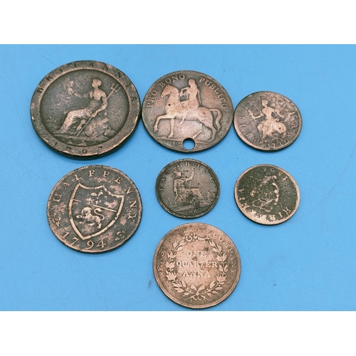 204 - Collection of Copper Coins/Tokens to include Cartwheel Penny.