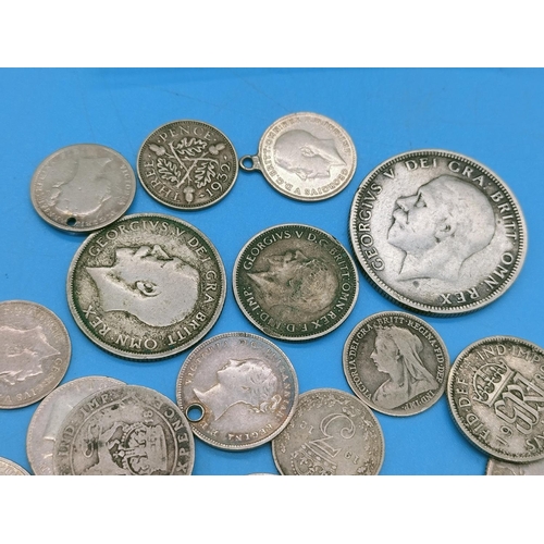 205 - Bag of Mixed Silver British Coins from George III to George V. Approx 47 Grams. Some with Drilled Ho... 