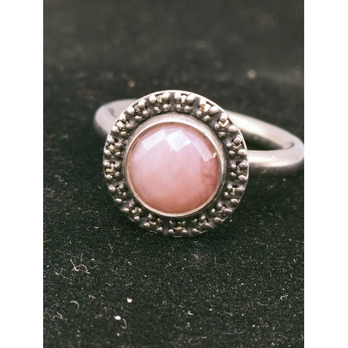 207 - Pandora Ring set with Pink Quartz. Marked 925 Ale. Size P.