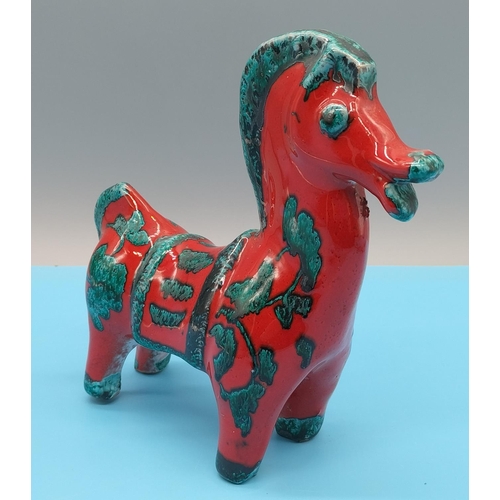 24 - Italian Pottery Mid Century Fat Lava Horse Figure (Possibly Roberto Rigon). 14cm x 16cm.