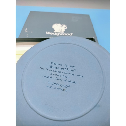 244 - Wedgwood Jasper Ware 17cm Plate 'Valentine 1991 'Romeo and Juliet'. In Original Box.