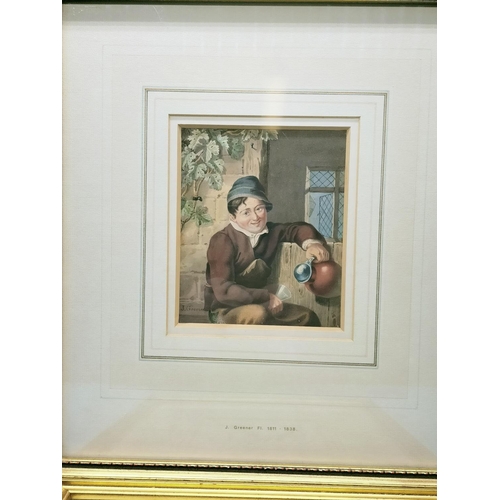 261 - Framed and Mounted Watercolour of a Young Boy, signed J Greener plus Pencil Drawing of a Farm Worker... 