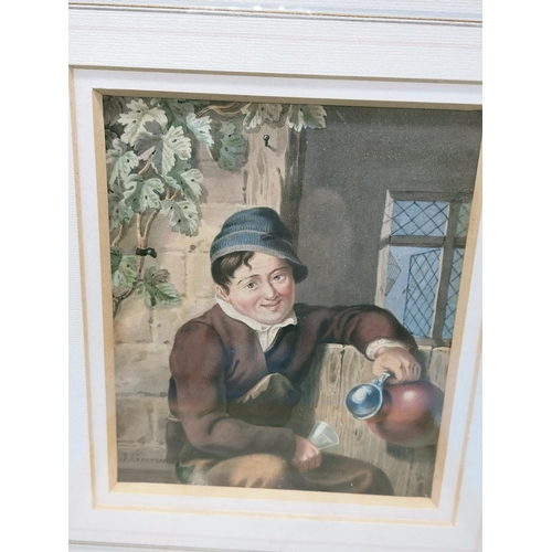 261 - Framed and Mounted Watercolour of a Young Boy, signed J Greener plus Pencil Drawing of a Farm Worker... 