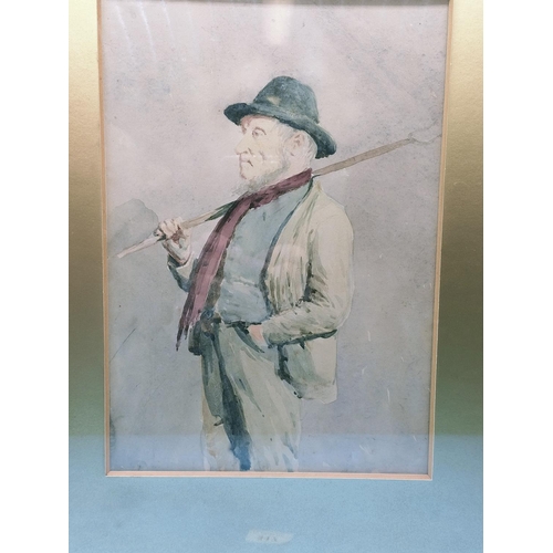 317 - Victorian Framed and Mounted Watercolour of a Farm Worker. 48cm x 38cm.