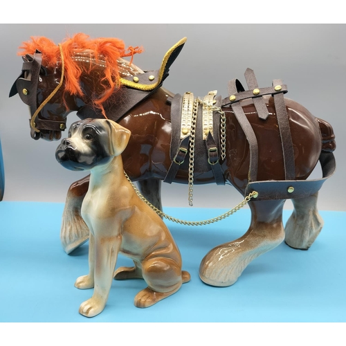 340 - 2 x Horse Figures plus 1 x Dog Figure. Largest being 35cm x 25cm.