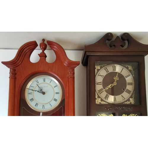 349 - Wooden Case Wall Clocks (2). 1 Battery and 1 Wind Up. 72cm x 29cm x 13cm. This Lot is Collection Onl... 