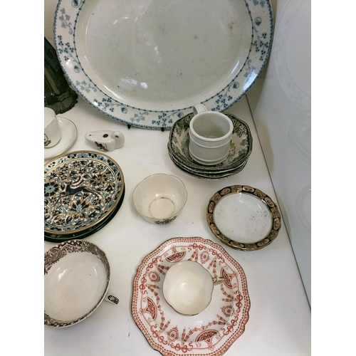 390 - Box of Mixed China to include Meat Plates, Cups, etc.