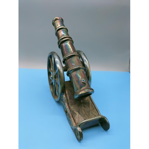 392 - Victorian Cast Iron Cannon Poker Holder. Regd No 889857. 21cm High, 22cm x 8cm.