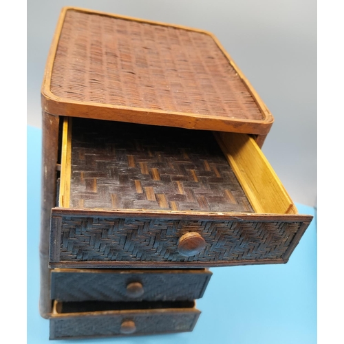 401 - 5 Drawer Wicker and Bamboo Unit for Cottons, etc. 23cm High, 16cm x 19cm.