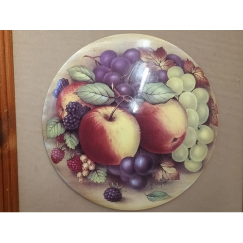 402 - Framed and Signed D Hague Fruit Plaques. 39cm x 39cm.