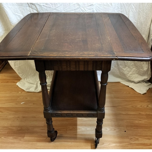 431 - Wooden Small Drop Leaf Table with Shelf, on Castors. Measures Closed 75cm High, 68cm x 43cm. Open 75... 