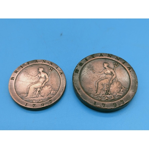 44 - Cartwheel Penny plus Two Penny George III Date 1797.