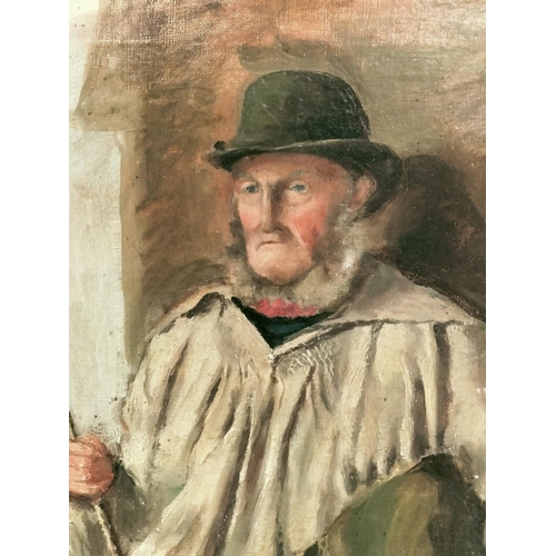 456 - Large Victorian Oil on Board of a Farm Worker. 70cm x 45cm.