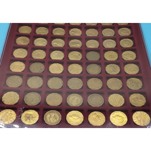 46 - Coin Tray with Collection of Brass Three Pences.