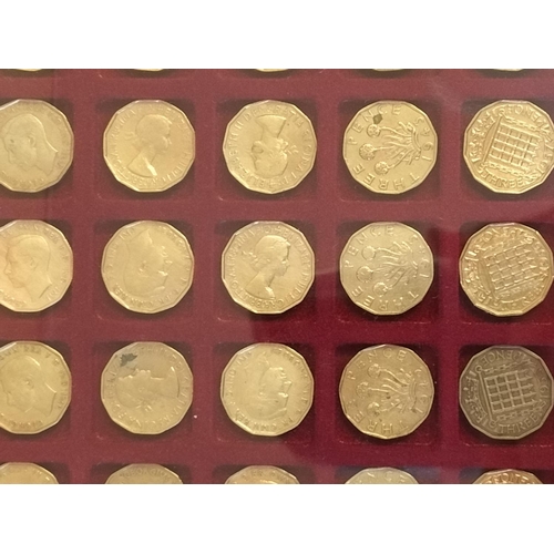 46 - Coin Tray with Collection of Brass Three Pences.