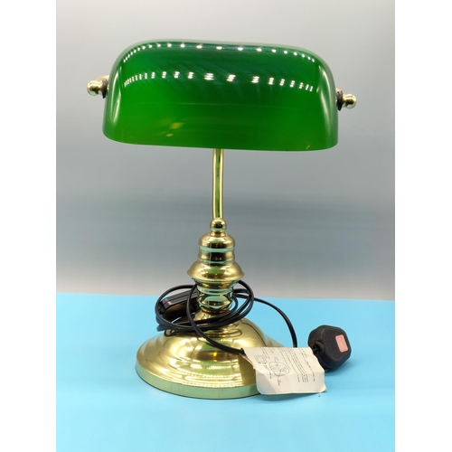 5 - Brass Bankers Lamp. 38cm High x 27cm.