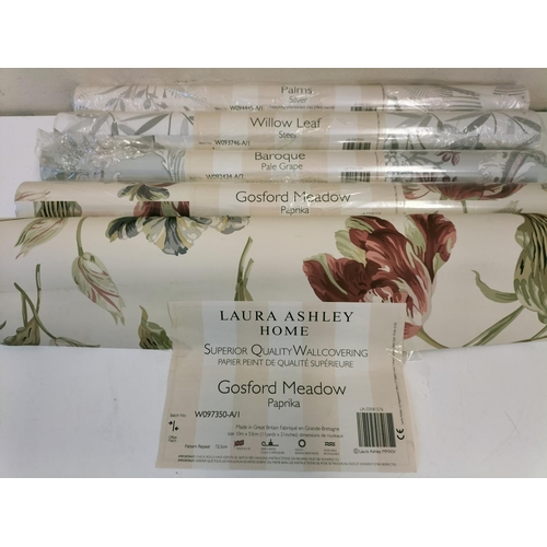 503 - 5 Rolls of Laura Ashley Wallpaper - 2 x Gosford Meadow, 1 x Baroque, 1 x Palms, 1 x Willow Leaf.