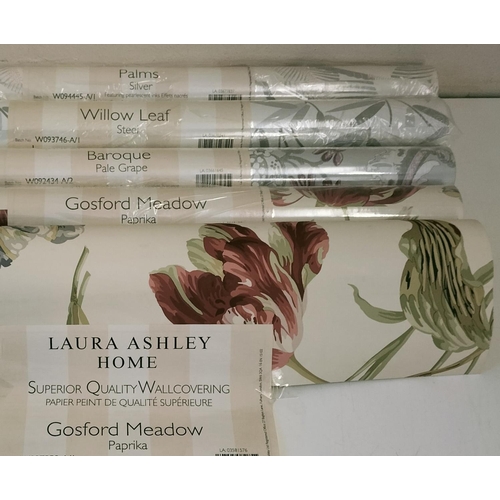 503 - 5 Rolls of Laura Ashley Wallpaper - 2 x Gosford Meadow, 1 x Baroque, 1 x Palms, 1 x Willow Leaf.