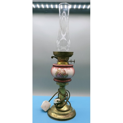 516 - Brass Oil Lamp Converted to Electric with Funnel. Total Height 55cm.