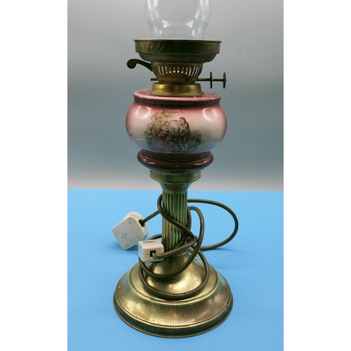 516 - Brass Oil Lamp Converted to Electric with Funnel. Total Height 55cm.