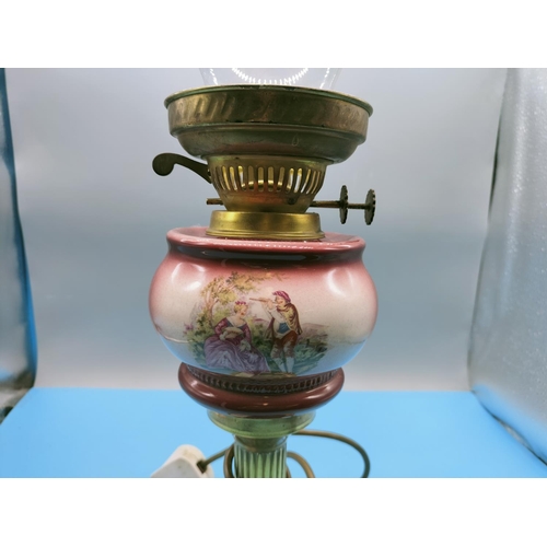 516 - Brass Oil Lamp Converted to Electric with Funnel. Total Height 55cm.