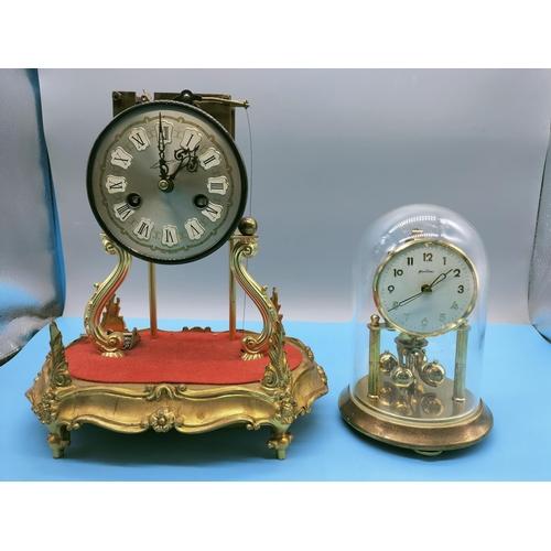 518 - 2 x Key Wound Dome Clocks. One Missing Glass Cover. Larger Clock requires Attention. 23cm High, 27cm... 