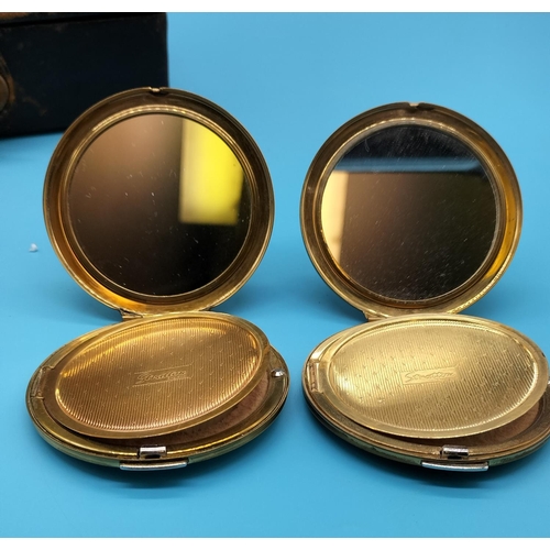 528 - Egyptian Leather Musical Jewellery Box (Requires Attention) plus 2 x Stratton Compacts.