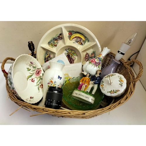 531 - Basket of Mixed China and Glass to include Staffordshire Figure, Aynsley, etc.