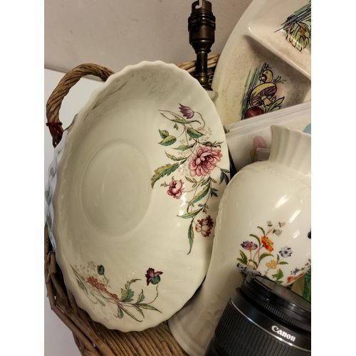 531 - Basket of Mixed China and Glass to include Staffordshire Figure, Aynsley, etc.