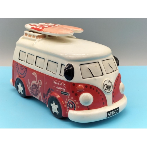 55 - Volkswagen Camper Van Money Boxes (2). Largest being 19cm x 14cm. Smaller One has Chip to Mirror.