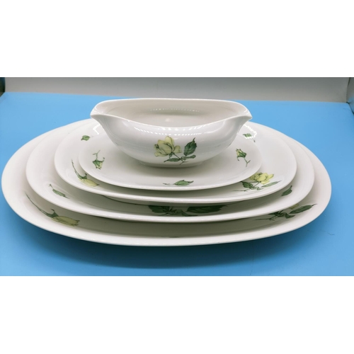 556 - Quantity of KPM Krister (German) 'Yellow Rose' Items to include 3 x Graduated Meat Plates, Gravy Boa... 