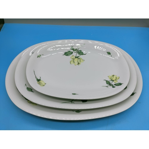 556 - Quantity of KPM Krister (German) 'Yellow Rose' Items to include 3 x Graduated Meat Plates, Gravy Boa... 