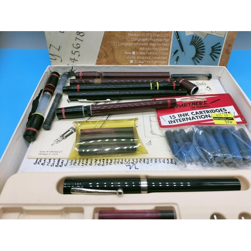 583 - Sheaffer Calligraphy Fountain Pen Set with Inks and Extras.