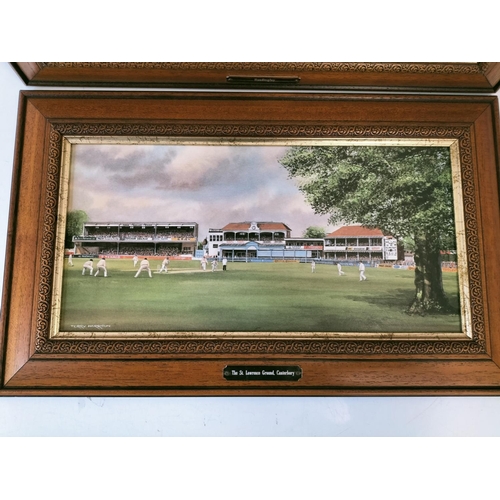 607 - 2 x Framed Cricket Scene Prints by Terry Harrsion - St Lawrence and Headingley. 52cm x 32cm.