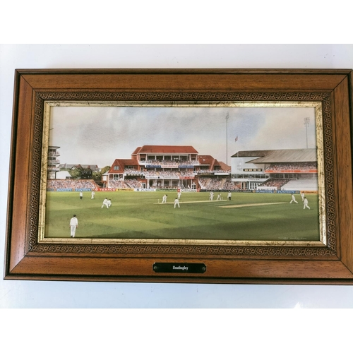 607 - 2 x Framed Cricket Scene Prints by Terry Harrsion - St Lawrence and Headingley. 52cm x 32cm.