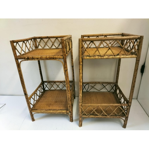 616 - 2 x Two Shelf Wicker/Bamboo Stands. 56cm High, 30cm x 30cm. 1 Slight A/F. This Lot is Collection Onl... 