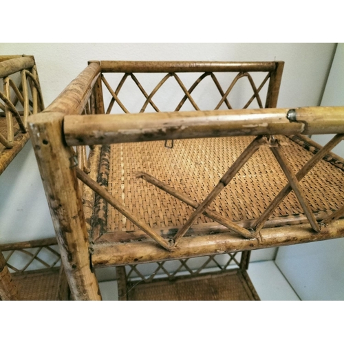 616 - 2 x Two Shelf Wicker/Bamboo Stands. 56cm High, 30cm x 30cm. 1 Slight A/F. This Lot is Collection Onl... 