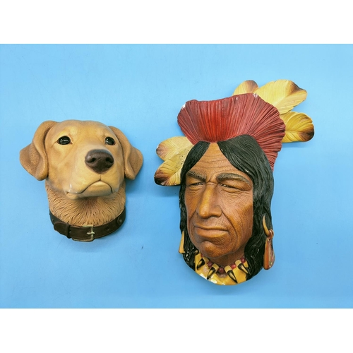 621 - 2 x Bossons Head Wall Hangings - Tegumseh and a Labrador. Slight Wear.