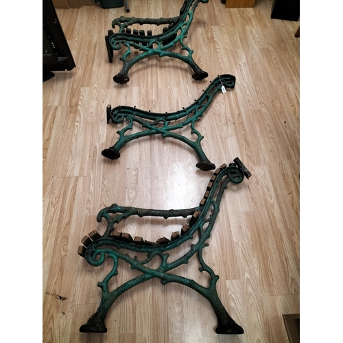 623 - Antique Cast Iron (Coalbrookdale?) Bench Ends with Middle Section. 77cm High x 64cm Depth. This Lot ... 