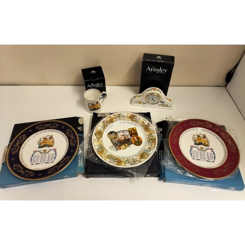 65 - Boxed Aynsley Items (5) - Collectors Plates, Mantle Clock and Queen Elizabeth II Coronation Tankard.