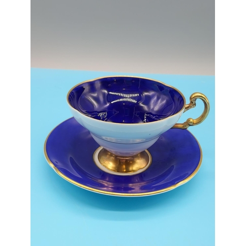 674 - Old Royal Bone China Cups and Saucers (2) - Royal Blue and Green Floral.