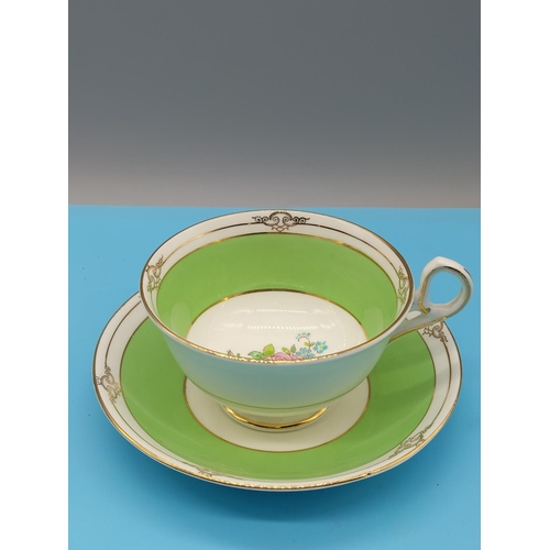 674 - Old Royal Bone China Cups and Saucers (2) - Royal Blue and Green Floral.