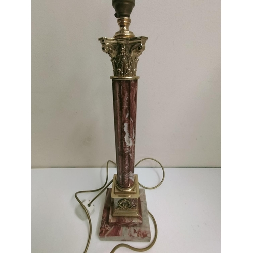 68 - c1920-1930 Marble 2 Step Column Lamp (Converted) with Original Shade. 70cm High. W/O.